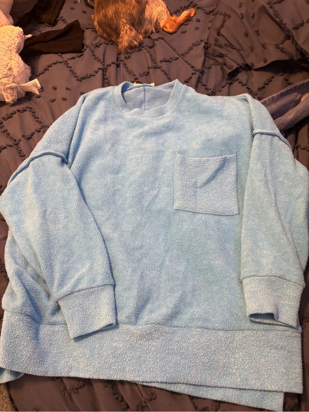 Light Blue women's Terry Pocket Sweater